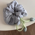 Detail of lavender scrunchie with light green ribbons and tulip pendants for ponytails - Large Tulip Scrunchie - Gray / Gray