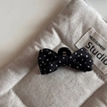 Detail view of a sweet French style black and white polka dot bow hair claw clip - Black Polka Dot - Mini Bow Small Claw
