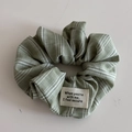 Dettaglio dell'elastico a righe sottili verdi con patch e trama di cotone - Verde (Elastico con Etichetta)