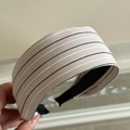 Pink and white striped wide fabric headband with non-slip lining for women hair styling - Fresh Striped Pink Wide Headband