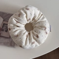 Detail of oversized floral hair scrunchie with cute bear pattern and lace edge trim - Beige Bear