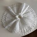 Macro detail of white pleated scrunchie with hollow out edges and ballet style texture - White