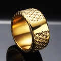 Vintage punk woven mesh design stainless steel wide gold ring for men with polished finish - US 7 / Gold