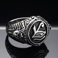 Vintage stainless steel signet ring for men featuring the Eye of Horus mystic engraving - US 7 / Steel