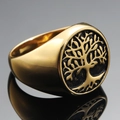 Anello da uomo in acciaio inossidabile dorato con rilievo nero dell'Albero della Vita - US 7 / Oro
