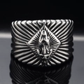 Bague chevalière vintage en acier inoxydable avec gravure Vierge Marie et rayons de soleil - US 7 / Acier
