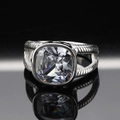 Luxury stainless steel ring with square-cut gemstone and braided rope band - US 7 / Steel Color White Gemstone