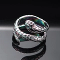 Macro shot of rainbow-plated titanium snake ring with detailed scale texture - Seven Colors