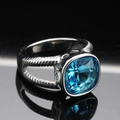 Punk style stainless steel ring featuring a square blue gemstone with twisted band design - US 7 / Silver Color Aqua Blue Gemstone