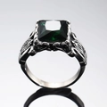 Vintage punk crown ring for men featuring a square green zircon and engraved details - US 7 / Silver With Green Zircon