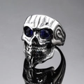 Punk style stainless steel skull ring featuring blue zircon eyes and vintage silver finish - US 6 / Steel