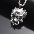 Japanese Hannya mask pendant necklace with red zircon eye and box chain for men - Silver Color Pendant Only (Without Chain)
