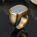 Herren Siegelring aus Titanstahl mit Gold-Finish und grauer Wellentextur-Einlage - Zweifarbig (Gold & Silber)