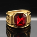 Men's vintage golden stainless steel ring with large octagonal red ruby gemstone - US 7 / Gold Red