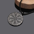 Matte black Viking compass pendant with Norse runes on a premium metal chain - Pendant Only (No Chain) / Black