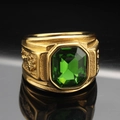 Vintage gold-plated dragon ring with emerald gemstone and embossed details for men - US 7 / Gold Green