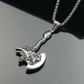 Viking dragon head battle axe pendant in vintage stainless steel with box chain - Silver Tone Pendant Only (Without Chain)