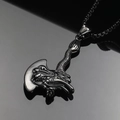 Vintage Viking dragon axe pendant necklace in matte black stainless steel for men - Black Pendant Only (Without Chain)