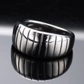 Polished black stainless steel wide ring with vertical textured grooves and mirror finish - US 6 / Steel