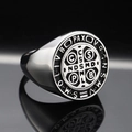 Anello con medaglia di San Benedetto argento in stile punk vichingo da uomo - US 7 / Color Acciaio