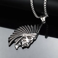 Vintage stainless steel Indian chief pendant necklace with antique silver finish - Steel Color Pendant Only (Without Chain)