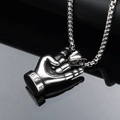 Vintage rock hand gesture pendant in silver stainless steel with BY B engraving - Silver Color Pendant