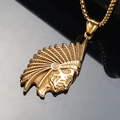Vintage Indian chief pendant in gold finish with stainless steel box chain for men - Gold Pendant Only (Without Chain)