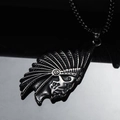 Vintage stainless steel Indian chief skull pendant necklace with beaded chain for men - Black Pendant Only (Without Chain)