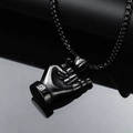 Retro rock hand gesture pendant necklace in titanium steel with black vintage finish - Black Pendant