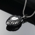 Polished silver American football pendant necklace with box chain for men's punk style - Pendant Only (No Chain) / Steel