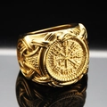 Retro golden stainless steel Viking Vegvisir compass ring for men with Celtic knot details - US 7 / Gold