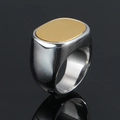 Bague chevalière en acier inoxydable poli avec plateau ovale doré en métal brossé fin - US 7 / Or Bicolore