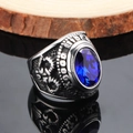 Retro punk Masonic ring with blue oval gemstone and goat head relief engraving - Size 7 / Blue Rhinestone Vintage Relief Style (Steel Style 3) / Steel