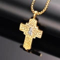 Vintage Edelstahl-Kreuzkette mit gold-silberner religiöser Gravur im zweifarbigen Design - Zweifarbiger Anhänger (Ohne Kette)