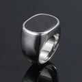 Bague chevalière pour homme en acier inoxydable avec insert noir mat et finition polie - US 7 / Bicolore Noir