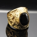Detail of gold-tone championship ring with large black oval gemstone and 2016 engraving - Size 7 / 2016 Commemorative Ring Style (Gold Style 1) / Gold (Black Stone)