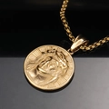 Religious golden stainless steel Jesus pendant necklace with radiant relief on ball chain - Pendant Only (No Chain) / Gold