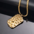 Ciondolo quadrato dorato stile hip hop con teschi in rilievo 3D e catena a maglia tonda - Pendente Oro (Pendant Only (Without Chain))