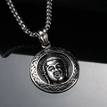 Retro stainless steel round necklace featuring a Buddha head pendant and box chain link - Silver Pendant (Pendant Only)