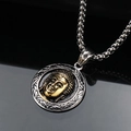 Retro stainless steel round necklace with silver texture and golden Buddha head pendant - Two-Tone Pendant Only (Without Chain)