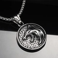 Nordic Viking gold-tone wolf head relief pendant on heavy duty steel box chain necklace - Steel Color Pendant (No Chain)