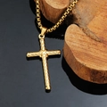 Collana con ciondolo a croce a scaglie di drago dorata in acciaio inossidabile e catena box - Ciondolo Oro Solo (Senza Catena) (WD-472)