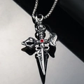 Retro punk titanium steel pendant with vajra pestle design and red rhinestone - Pendant Only (No Chain)