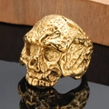 Vintage Gold-Totenkopfring für Herren im Punk-Hip-Hop-Stil mit robuster Lavastruktur - US 7 / Gold