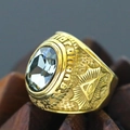 Macro detail of men's vintage gold ring with oval grey gemstone and Eye of Providence carving - Size 7 / Eye of Providence Grey Rhinestone Style (Gold Style 23) / Gold