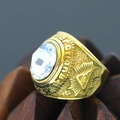 Macro detail of vintage gold Masonic ring with All-Seeing Eye and white gemstone - Size 7 / Freemasonry All-Seeing Eye White Rhinestone Style (Gold Style 20) / Gold