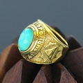 Macro shot of gold punk ring featuring turquoise gemstone and Masonic All-Seeing Eye engraving - Size 7 / All-Seeing Eye Turquoise Rhinestone Style (Gold Style 16) / Gold