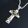 Dreischichtiger Kreuzanhänger aus Edelstahl Halskette mit goldfarbenen Details für Herren - Nur Anhänger (Ohne Kette) / Gold & Silber