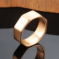 Geometric gold hexagonal stainless steel ring with polished mirror finish for men and women - US 7 / Rose Gold
