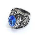 Anillo vintage de acero inoxidable con gema azul ovalada y ojo de la providencia - Talla 7 / Estilo de Gema Azul (Estilo Acero 28)